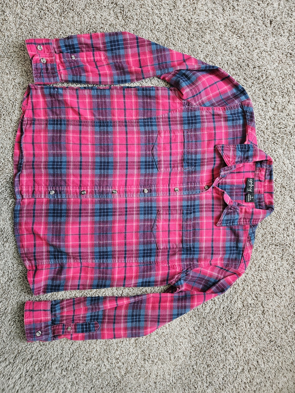 Women’s Pink Plaid Button-Down Shirt - Casual Long Sleeve
